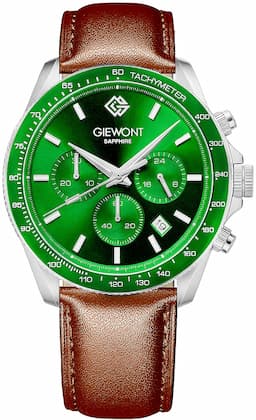 Zegarek męski Giewont Chronograph Sapphire GW3520-A6 na pasku brązowym, zielona tarcza