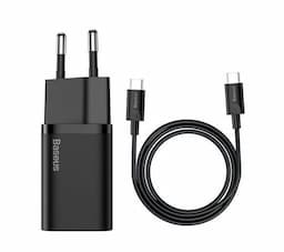 BASEUS Super Si Quick Charger (1xUSB-C, 25W) z przewodem USB-C - USB-C, 1m, czarna